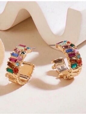 New! Mallorca Gold Multicolor Hoop Earrings (3040) NWOT